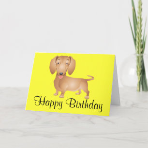 Dachshund Puppy Dog Happy Birthday Yellow Card Kaart