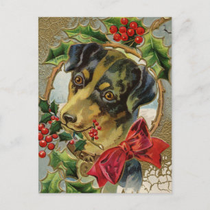 Dachshund Puppy Dog met Holly Feestdagenkaart