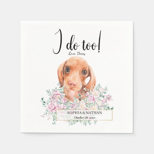 Dachshund Puppy Dog Wedding Cocktail Napkins Servet (Voorkant)