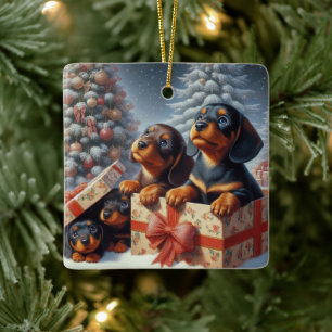 Dachshund Puppy Gepersonaliseerde Keramische Boom  Keramisch Ornament