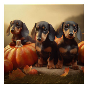 Dachshund Puppy Herfst Delight Pompoen Perfect Poster