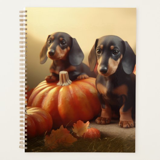 Dachshund Puppy Herfst Delight Pompoen Planner (Voorkant)
