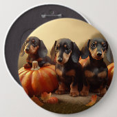 Dachshund Puppy Herfst Delight Pompoen Ronde Button 6,0 Cm (Voorkant /achterkant)