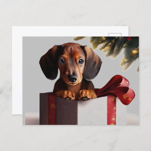 Dachshund Puppy Kerstmis Verrassing Briefkaart