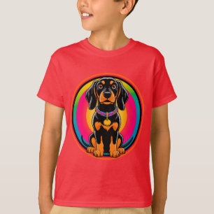 Dachshund Puppy Omringd door Levendig Regenboog T-shirt