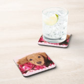 Dachshund Puppy Omringd door Rozen Bier Onderzetter (Rechterzijde)