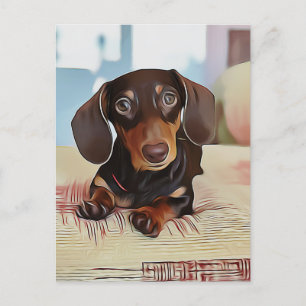 Dachshund Puppy zit op een sofa Briefkaart