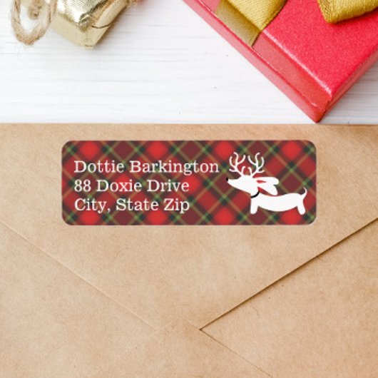 Dachshund Reindeer Plaid Étiquettes de adresse de 