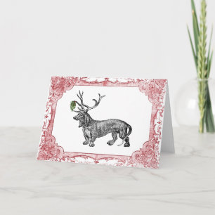 Dachshund Reindeer w. Mistletoe Vintage Kerstmis Feestdagen Kaart