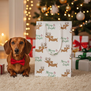 Dachshund Rendier Kerstcadeauzak Merry Doxie Medium Cadeauzakje