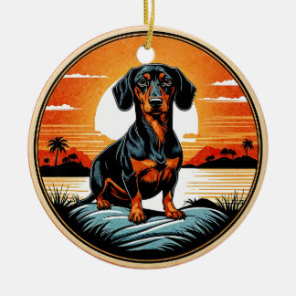 Dachshund Retro Zonsondergang Hond Liefhebber Keramisch Ornament