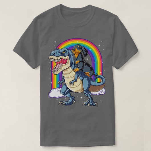 Dachshund Riding Dinosaur T rex voor mannen T-shirt (Design voorkant)