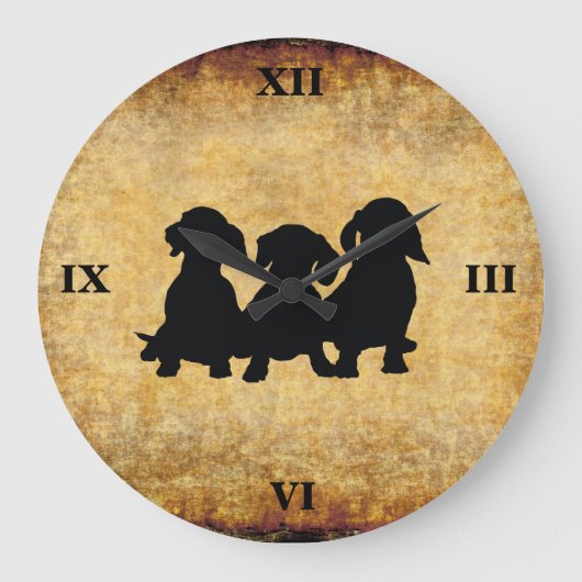 Dachshund Roman Numeral Wall Clock Grote Klok (Voorkant)