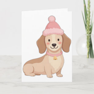 Dachshund rose dans un chapeau de Père Noël Carte