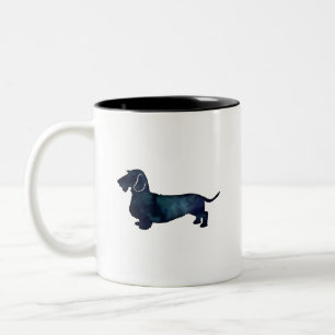 Dachshund Rough Coated Silhouette Waterverf Tweekleurige Koffiemok