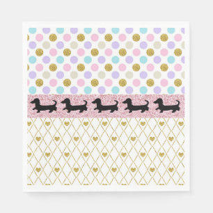 Dachshund Roze Goud Glitter Harten Papieren Servet