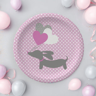 Dachshund Roze Meisje Baby Shower Papieren Borden Bordje