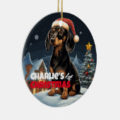 Dachshund’s eerste Kerstmis Keramisch Ornament (Rechts)