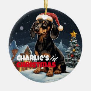 Dachshund’s eerste Kerstmis Keramisch Ornament