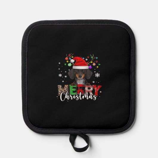 Dachshund Santa Dog Merry Christmas Oversized T-Sh Pannenlap (Voorkant)