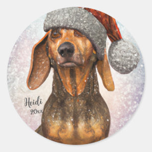 Dachshund, Santa Dog, Persoonlijk, Kerstmis Ronde Sticker