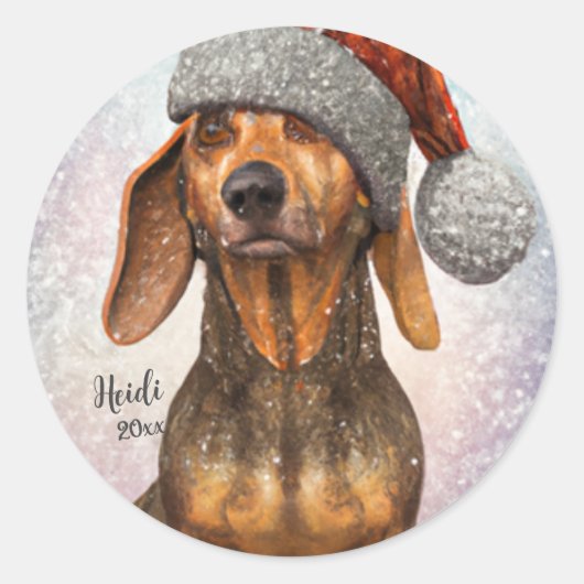Dachshund, Santa Dog, Persoonlijk, Kerstmis Ronde Sticker (Voorkant)