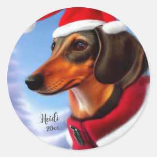 Dachshund, Santa Dog, Persoonlijk, Kerstmis Ronde Sticker