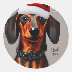 Dachshund, Santa Dog, Persoonlijk, Kerstmis Ronde Sticker