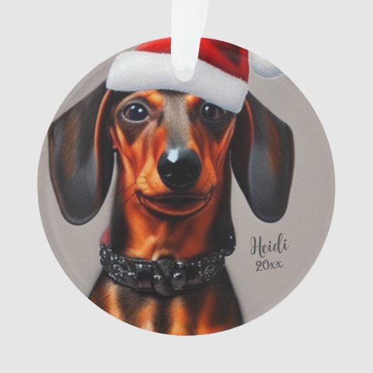 Dachshund, Santa Dog, Persoonlijk, kerstnaam Ornament (voorkant)