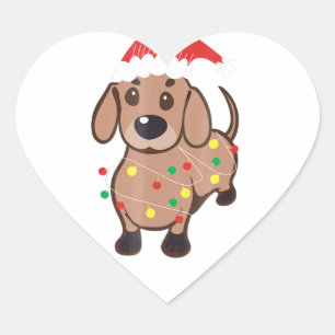 Dachshund Santa Hat-kerstverlichting T-Hondenliefh Hart Sticker