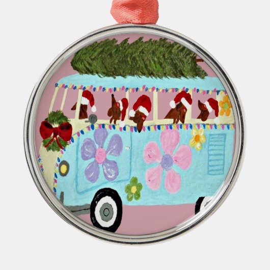 Dachshund Santas KerstVan Metalen Ornament (Voorkant)