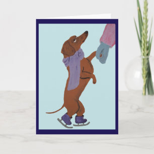 Dachshund schaatsen met zijn moeder kaart