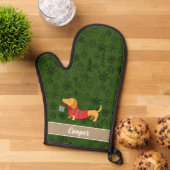Dachshund schattig groen kerstpatroon ovenwant (Top down)