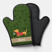 Dachshund schattig groen kerstpatroon ovenwant (Voorkant / Achterkant)