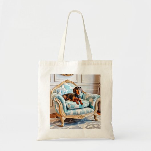 Dachshund Schattige Worstenhond op Fauteuil Monogr Tote Bag (Voorkant)