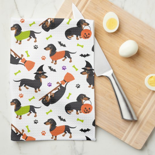 Dachshund Serviette de cuisine Halloween (Quart Plié)
