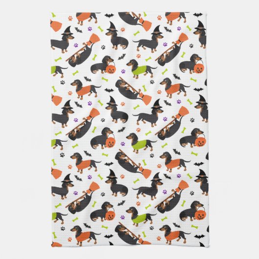 Dachshund Serviette de cuisine Halloween (Vertical)