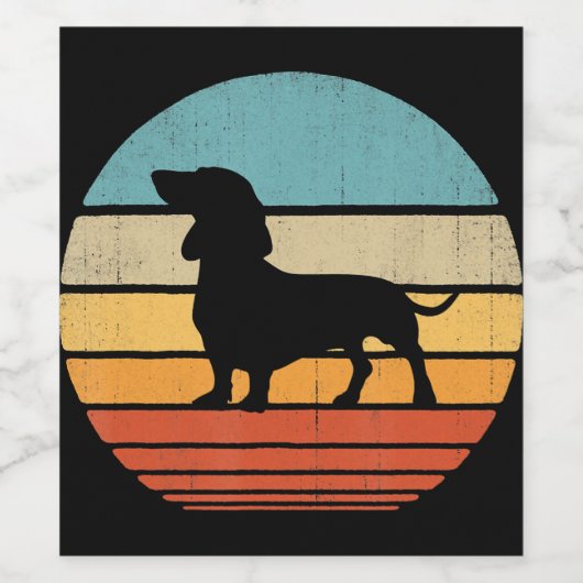 Dachshund Silhouette 60s 70s Gifts Hondenliefhebbe Wijn Etiket (Enkel label)
