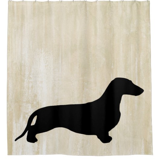 Dachshund silhouette black + jouw ideeën douchegordijn (Voorkant)