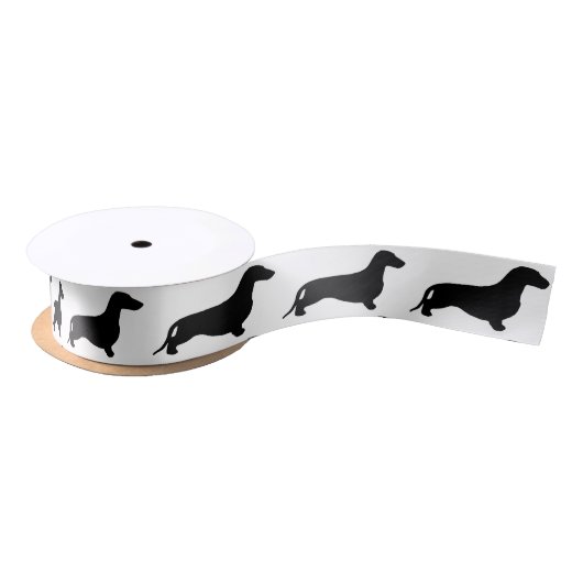 Dachshund silhouette black + jouw ideeën lint (Spoel)