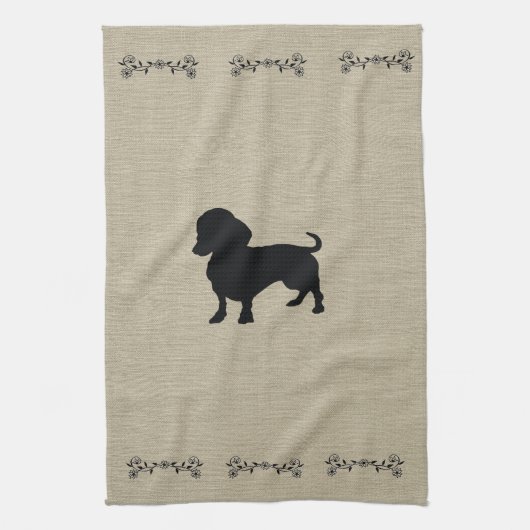 Dachshund Silhouette Serviette de cuisine (Vertical)