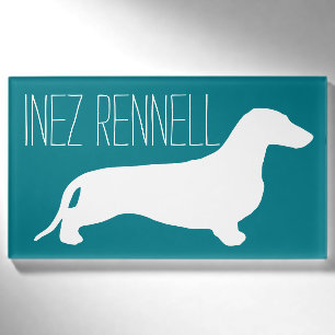Dachshund silhouette white + jouw ideeën naambadge