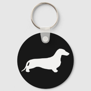 Dachshund silhouette white + jouw ideeën sleutelhanger