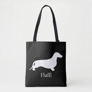Dachshund silhouette white + jouw ideeën tote bag