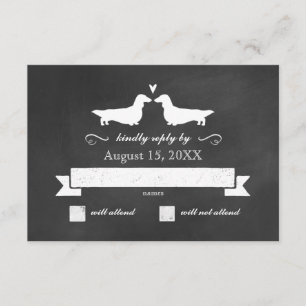 Dachshund Silhouettes (Long Haire) Wedding RSVP Kaartje