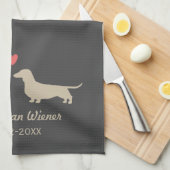 Dachshund Silhouettes met Heart Custom Wedding Theedoek (Quarter Fold)