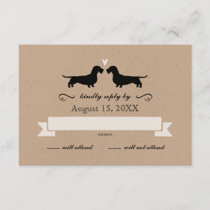 Dachshund Silhouettes (Wire Haire) Wedding RSVP Kaartje