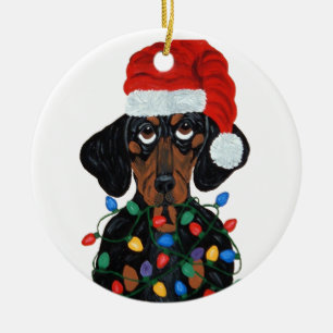 Dachshund Sinterklaas in de knoop met kerstlichtje Keramisch Ornament