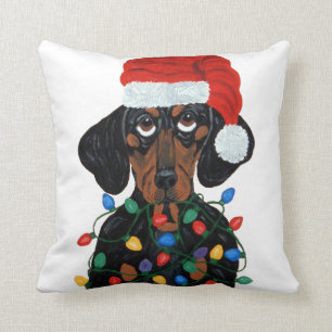 Dachshund Sinterklaas in de knoop met kerstverlich Kussen