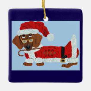Dachshund Sinterklaas met een Suikerstok Keramisch Ornament